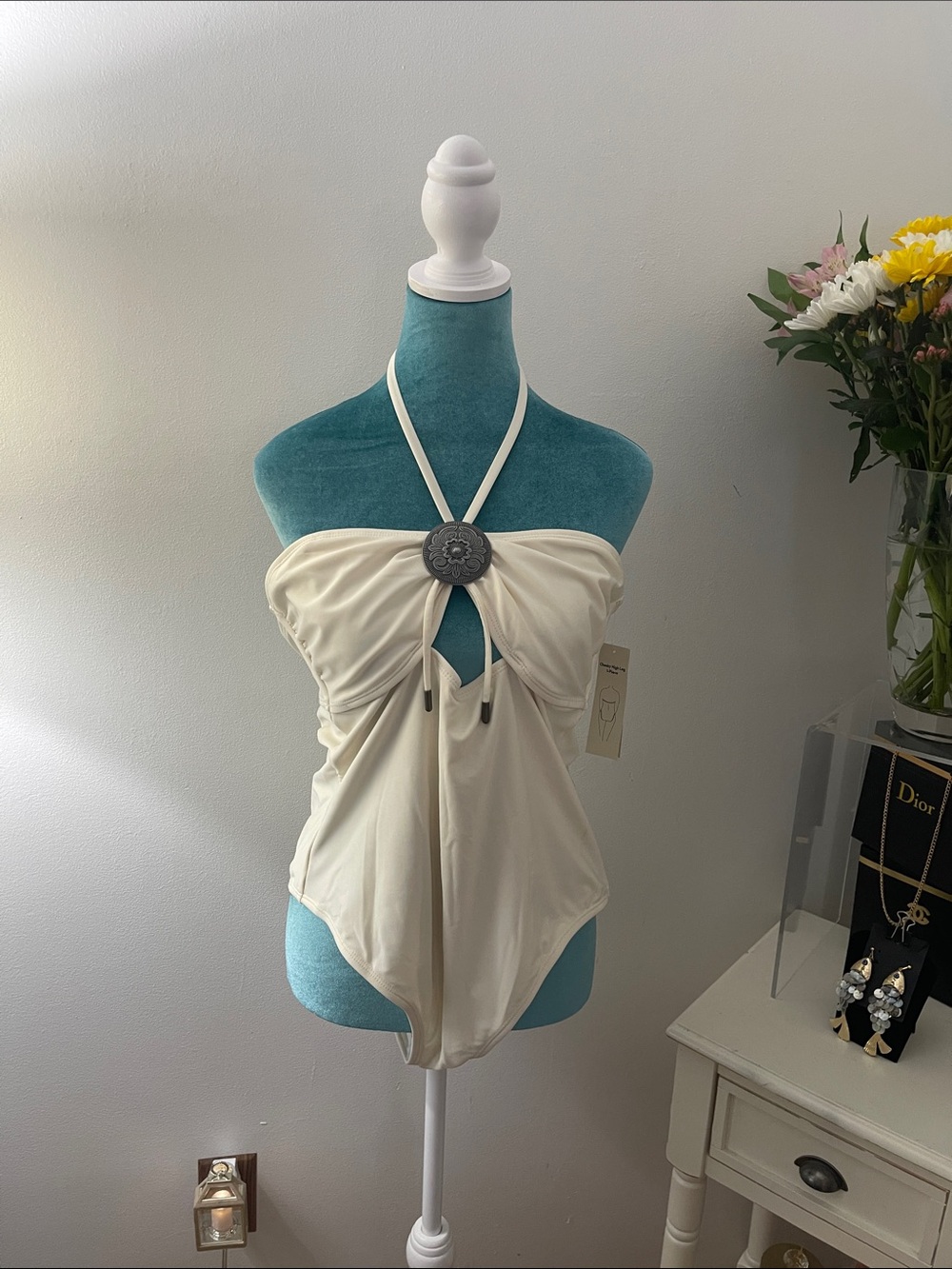 Cream Halter Bathing Suit by No Boundaries